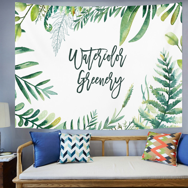 INS 스타일 녹색 식물 배경 천 교수형 천 캔버스 라이브 방송 방 장식 천 기숙사 침대 옆 바나나 잎 배경 천 태피스트리