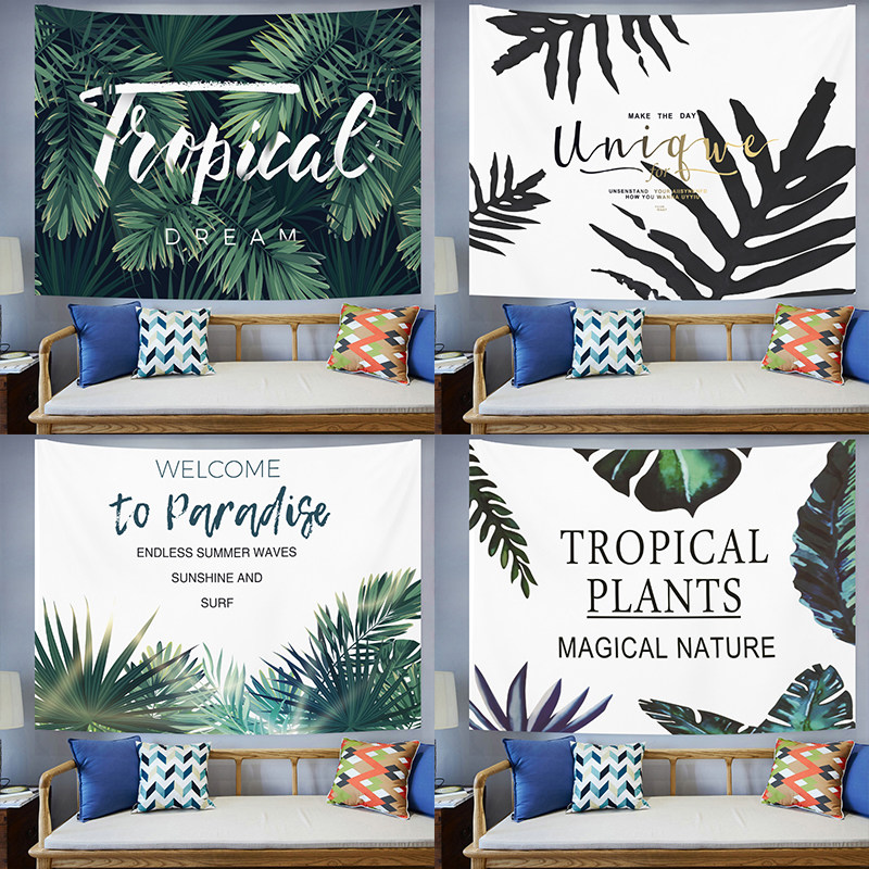 INS 스타일 녹색 식물 배경 천 교수형 천 캔버스 라이브 방송 방 장식 천 기숙사 침대 옆 바나나 잎 배경 천 태피스트리
