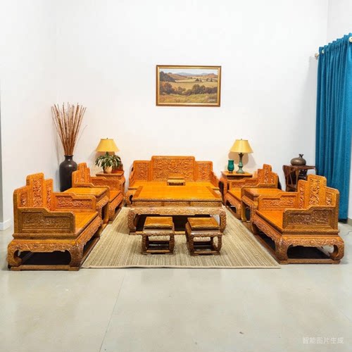金丝楠木雕龙沙发组合