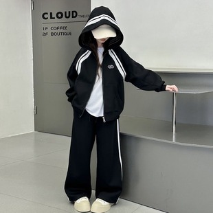 女大童宽松洋气连帽外套裤 春装 子休闲两件套 百搭新款 女童运动套装