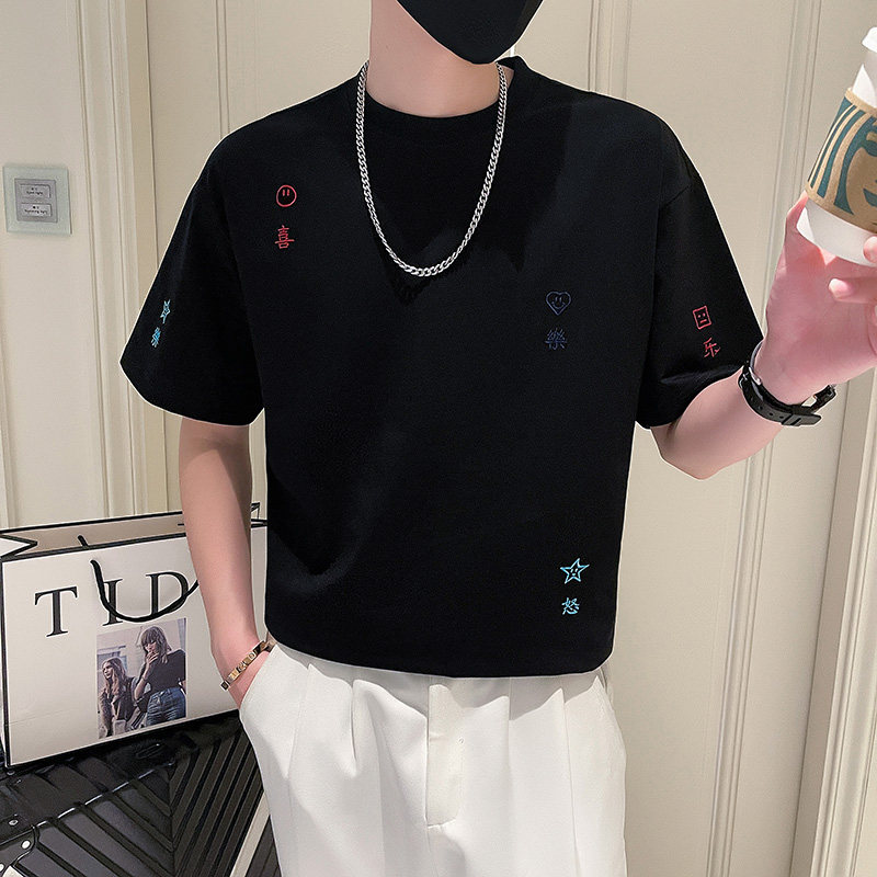 8043-特P48新款ins潮牌短袖T恤刺绣上衣男装夏季半截袖控68,男装T恤,电商D319