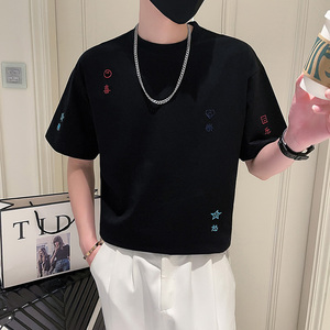 8043-特P48新款ins潮牌短袖T恤刺绣上衣男装夏季半截袖控68