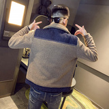 JK02-P128加厚羊羔绒拼接棉衣男冬季保暖修身小码外套，男装棉衣，电商D319