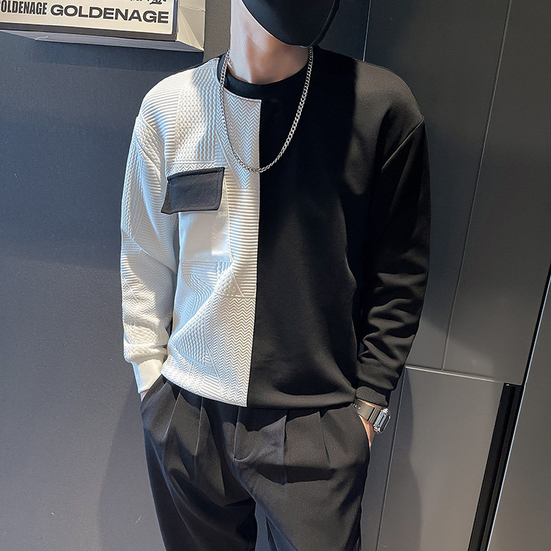 6623-P58秋冬拼接潮流圆领套头男卫衣控78,男装卫衣,电商D319