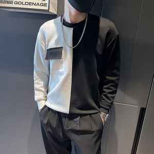 6623-P58 秋冬拼接潮流圆领套头男卫衣 控78图片