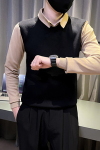 6682-P78 冬季时尚假两件长袖针织衫拼接男士毛衣体恤-3 控108图片