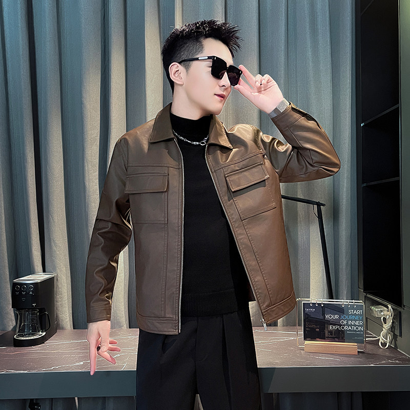 JK982-P128秋装修身PU皮夹克机车皮衣外套控168-1,男装皮衣,电商D319