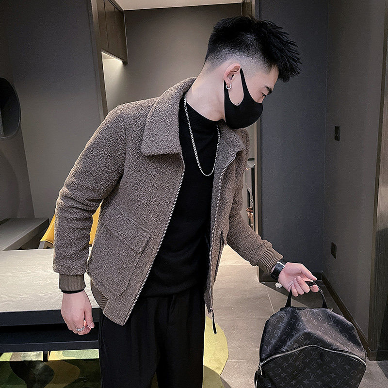 JK162-P128加厚羊羔绒拼接棉衣男冬季保暖修身小码外套-2，男装棉衣，电商D319