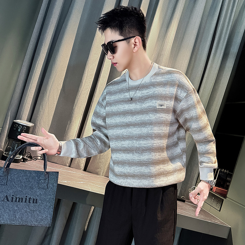 W994-P68 条纹卫衣男春秋季T恤长袖上衣内搭打底衫潮流外套t-1，男装T恤，电商D319