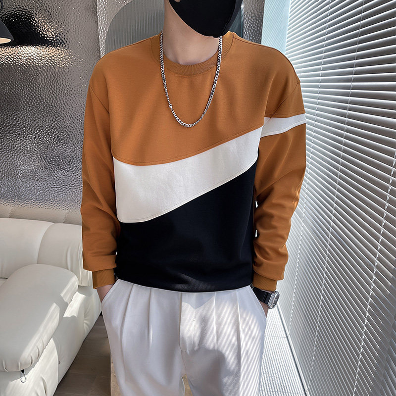 6644-P58秋季时尚拼接拼色学生打底衫长袖T恤男士卫衣-4控78，男装卫衣，电商D319