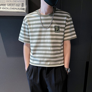 6486-P48 夏季条纹T恤ins潮牌短袖新款半截袖男装上衣百搭-1 控68图片