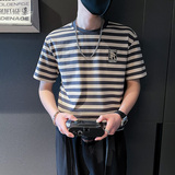6486-P48夏季条纹T恤ins潮牌短袖新款半截袖男装上衣百搭-2控68，男装T恤，电商D319