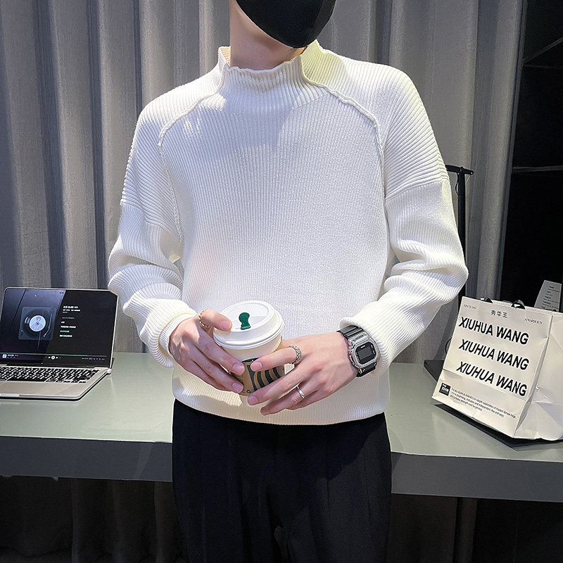 6676-P88 痞帅半高领毛衣男新款秋冬季个性针织衫潮-1 控118图片