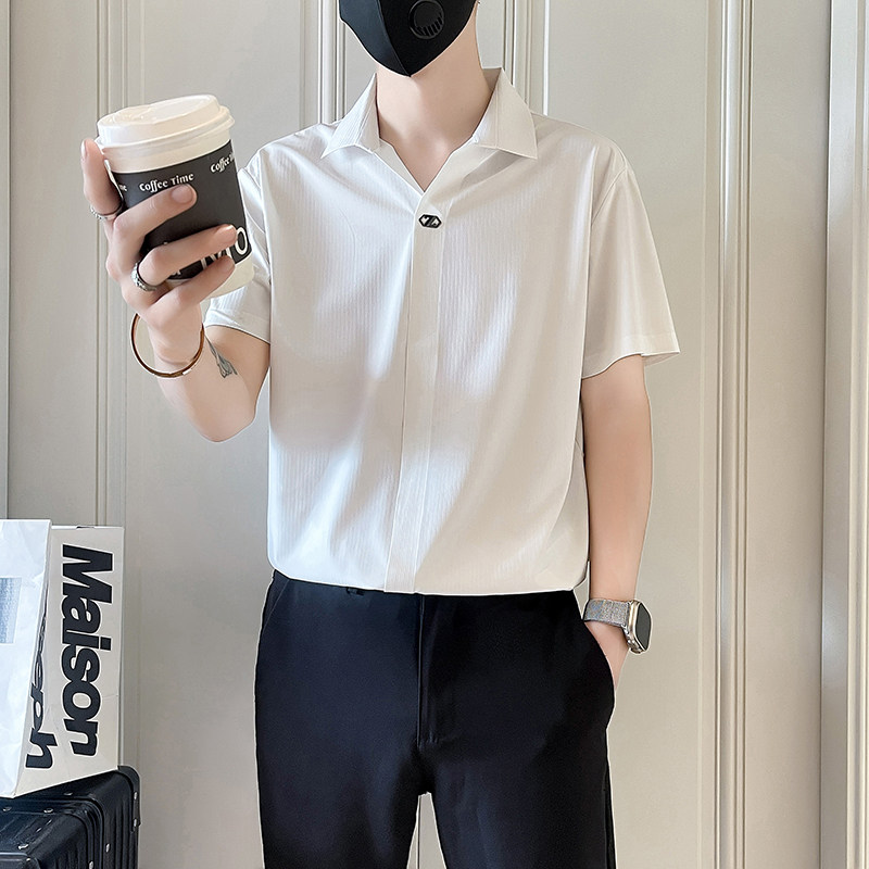 CS976-P58夏季纯色简约潮男套头衬衫控78-1，商品下架区商品下架区，电商D319