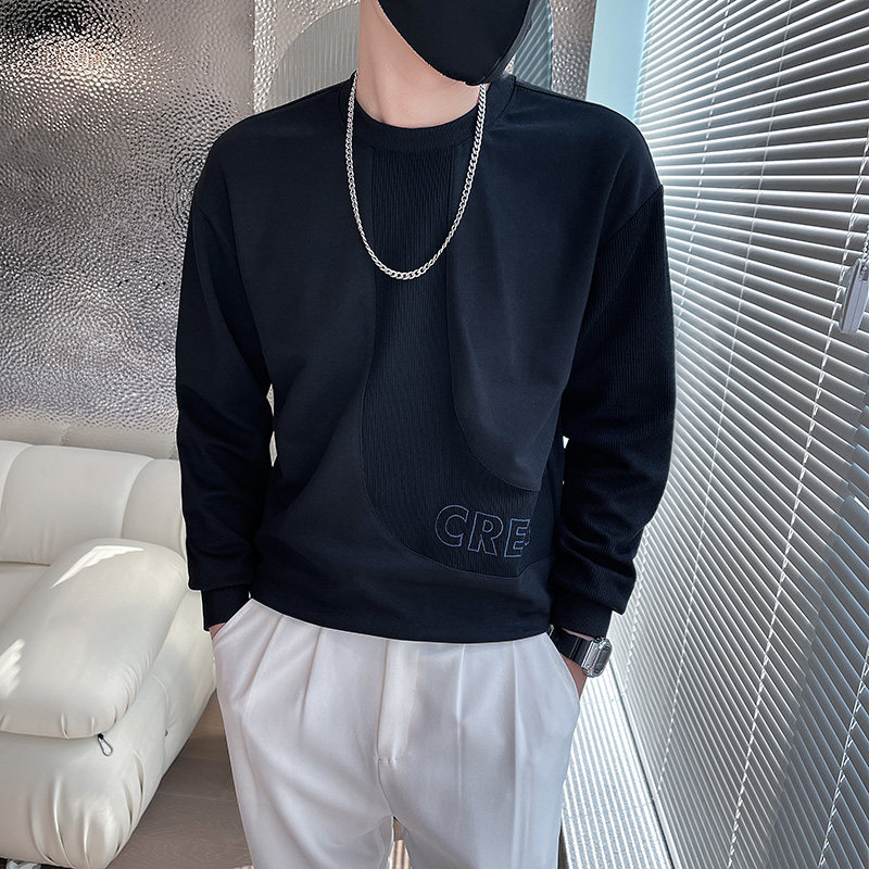 6643-P68秋季休闲纯色拼接个性打底衫长袖T恤男士卫衣-3控98,男装卫衣,电商D319