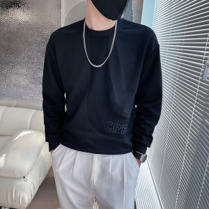 6643-P68秋季休闲纯色拼接个性打底衫长袖T恤男士卫衣-2控98