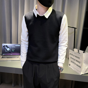 6682-P78冬季时尚假两件长袖针织衫拼接男士毛衣体恤控108