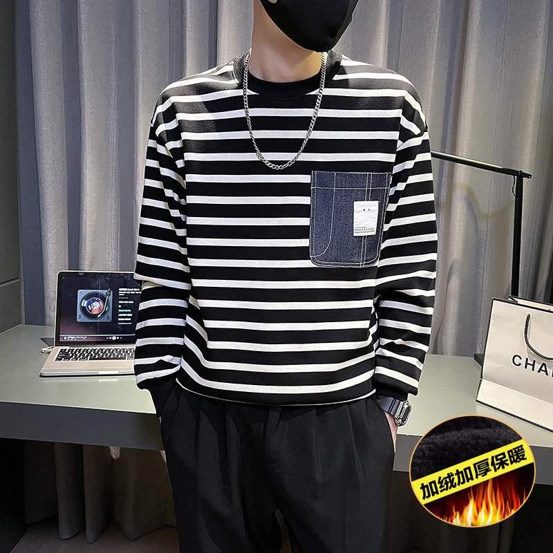 6699-P78冬季休闲条纹加绒加厚潮牌学生保暖男士卫衣-2控108,男装卫衣,电商D319