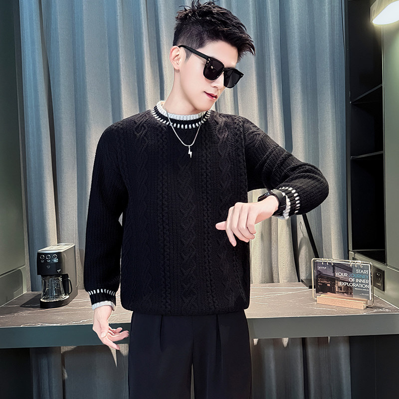 M24-P68编织纹毛衣男秋冬季加厚内搭线衣打底衫休闲针织衫,男装T恤,电商D319
