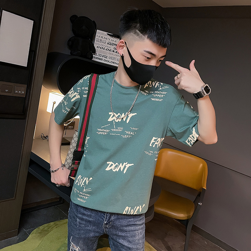 6479-P48夏季男士t恤短袖半袖潮流体恤花色潮牌百搭打底衫7控68，男装T恤，电商D319