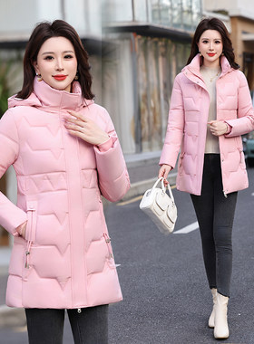 冬季女中长款显瘦活帽羽绒棉服
