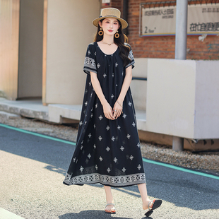 妈妈200斤大码 减龄淑女裙气质时尚 遮肉睡裙 棉绸连衣裙女时尚 新款