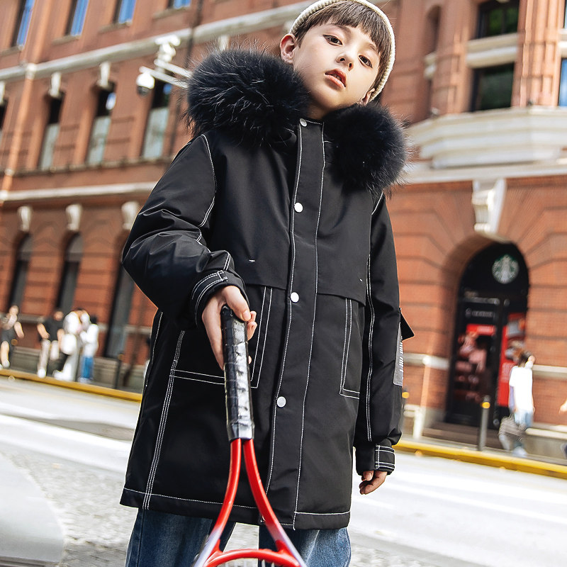 巴拉巴拉儿童羽绒服男童中长款2021新款印花加厚男孩中大童童装冬