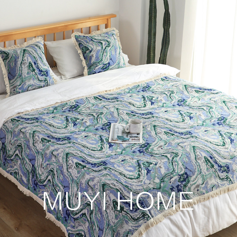 流沙艺术提花床尾巾样板房毯子装饰毯客厅沙发毯民宿床尾毯毛毯