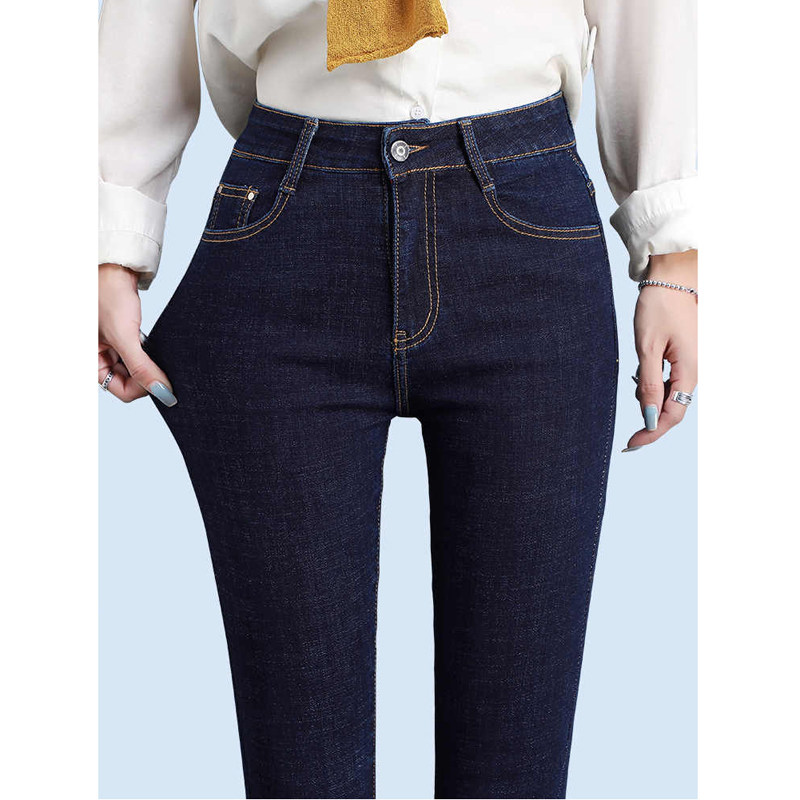 2026春季新款丹宁色深蓝牛仔裤女九分大码高腰弹力显瘦紧身小脚裤