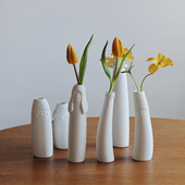 饰摆件 收集时光 家居装 白瓷浮雕花瓶 可爱插花瓶 开心一家