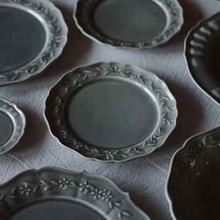 包邮 收集时光 陶瓷餐盘沙拉brunch盘 say复古浮雕灰釉系列 Camus