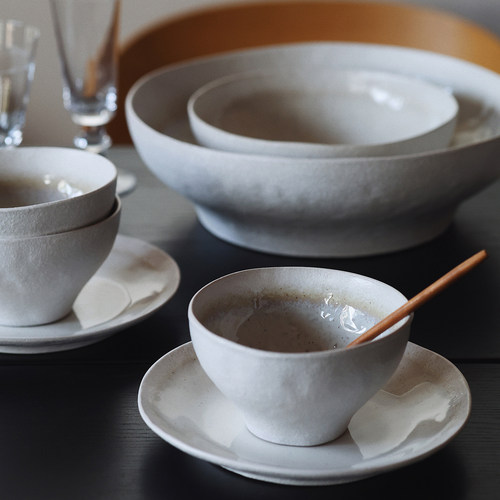 收集时光 灰白芝麻釉不规则做旧系列 炒菜炖菜盘饭碗 汤碗 和面盆