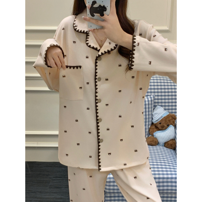 韩版可爱小熊子带胸垫睡衣套装