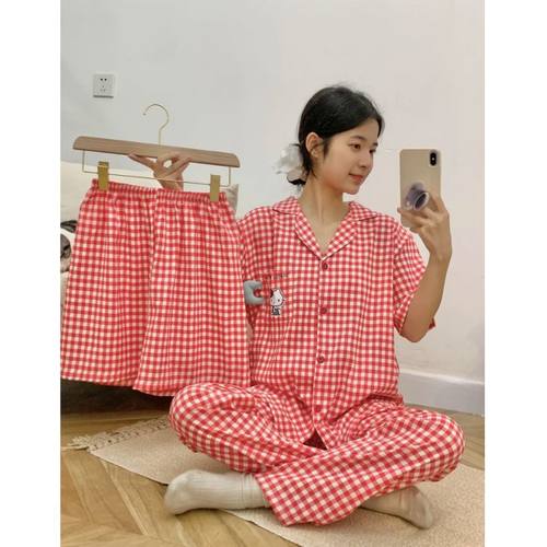 【三件套】网红可爱甜美Ktm薄款棉睡衣女夏季短袖少女家居服套装