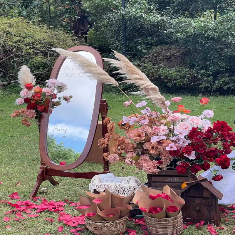 穿衣镜ins法式复古婚庆镜美式乡村实木镜家用艺术花店试衣木镜子
