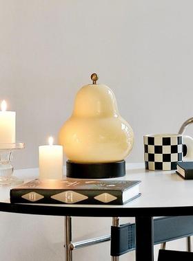 网红玻璃奶油梨子氛围触摸台灯充电卧室床头灯便携护眼高级感礼物