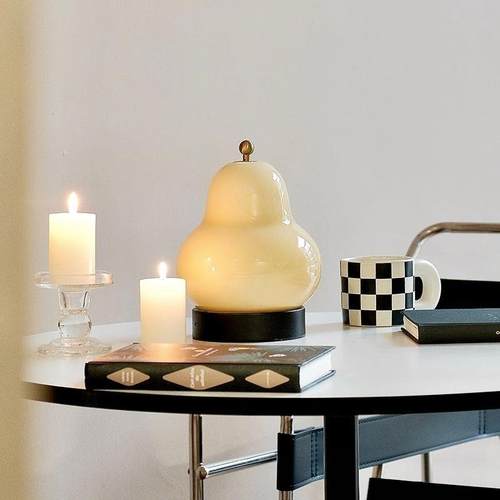 网红玻璃奶油梨子氛围触摸台灯充电卧室床头灯便携护眼高级感礼物