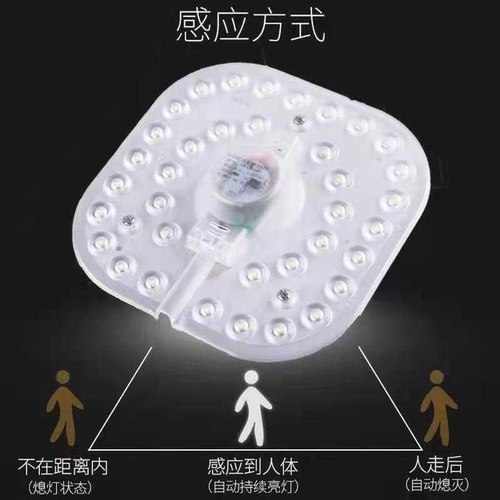 LED感应灯板灯芯灯盘雷达人体感应声音光线智能控制磁吸式方型
