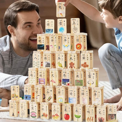 儿童早教多米诺骨牌3到6岁数字认知积木儿童益智宝宝木制识字玩具