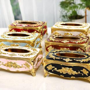 欧美式客厅家用纸巾盒轻奢风卫生纸收纳盒茶几创意桌面抽纸盒摆件