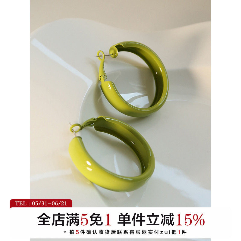 有北 复古夸张牛油果绿圆圈耳环女气质高级大气耳圈2026春夏耳饰