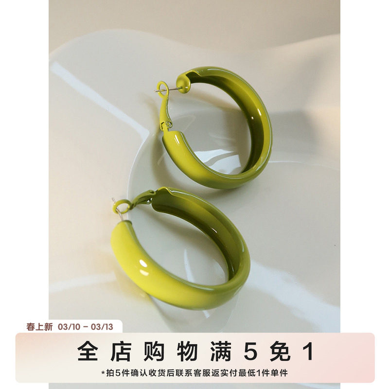有北 复古夸张牛油果绿圆圈耳环女气质高级大气耳圈2026春夏耳饰
