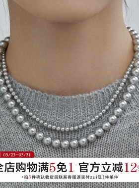 施家真多麻灰色珍珠项链女