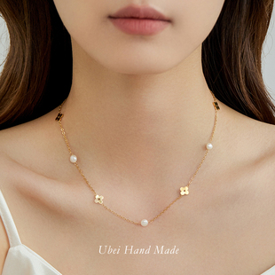 有北手作 法式浪漫淡水珍珠花朵项链小众设计日常百搭通勤锁骨链