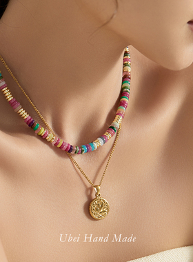 彩色高级小众设计叠戴串珠项链