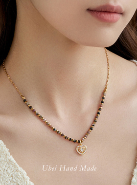 法式浪漫天然石小金珠爱心项链