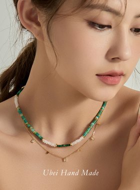 复古绿松石串珠天然石项链