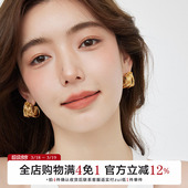 有北手作 小众高级感气质镂空金属绕线耳环复古港风C形圈圈耳钉