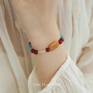 有北手作 新中式民族风天然红玛瑙黄玉手串珠叠戴手链女转运