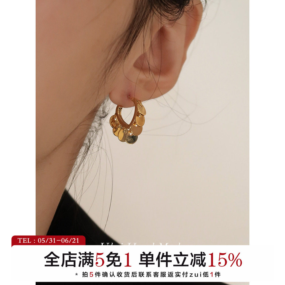 有北手作 欧美亮片小众心形耳环轻奢气质高级感百搭流苏耳饰